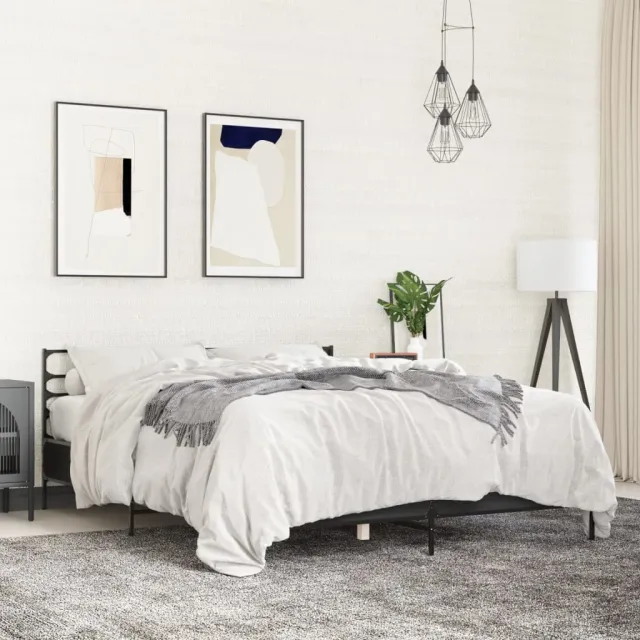 vidaXL Bedframe bewerkt hout metaal zwart 150x200 cm