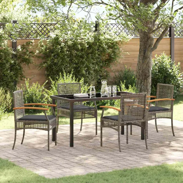 vidaXL Tuin eettafelset 5 st Grijs en zwart Rattan, foto 2
