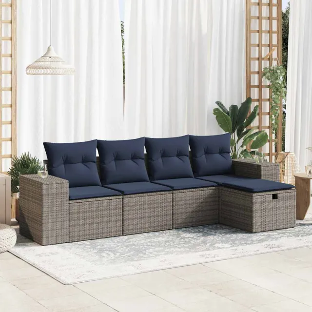 vidaXL 5-delige Loungeset met kussens poly rattan grijs, foto 2