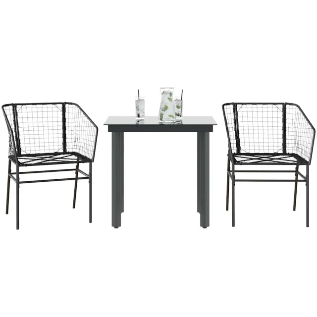 vidaXL 3-delige Tuinset poly rattan glas zwart