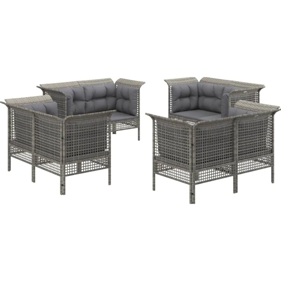 vidaXL 8-delige Loungeset met kussens poly rattan grijs