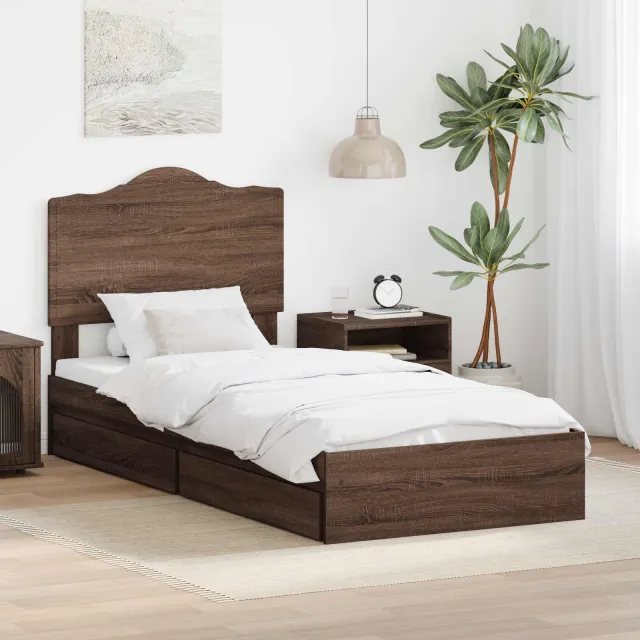 vidaXL Opslag bed met lade Bruin Eiken 70 x 190 cm Bewerkt hout