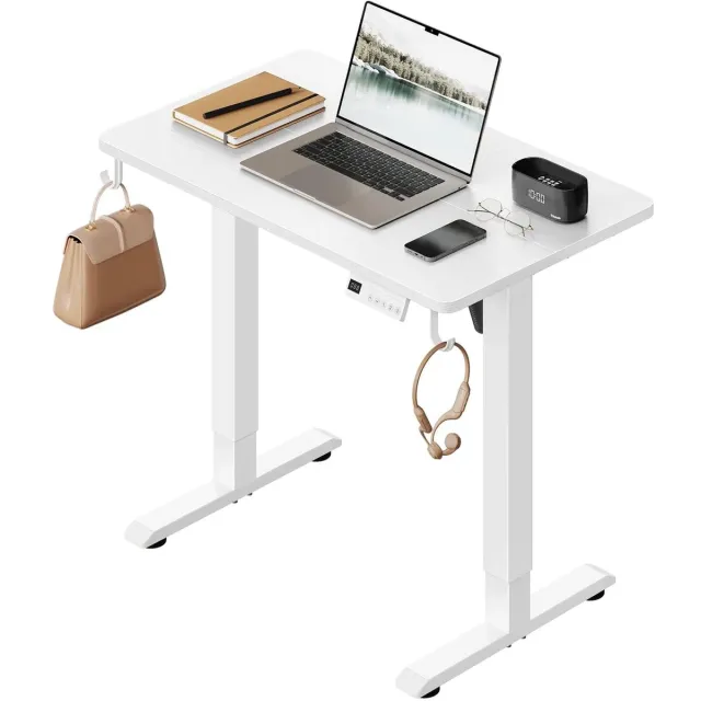 Klarven Elektrisch Verstelbaar Bureau Wit - Zit-Sta Tafel met 3 Geheugenposities en Veiligheidssysteem - 80x48 cm