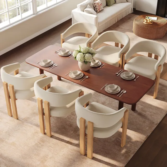 Merax Ergonomische eetstoel - set van 6 - dikke kussens - metalen poten - houten uitstraling - voor slaapkamer - eetkamer en woonkamer Houtkleur