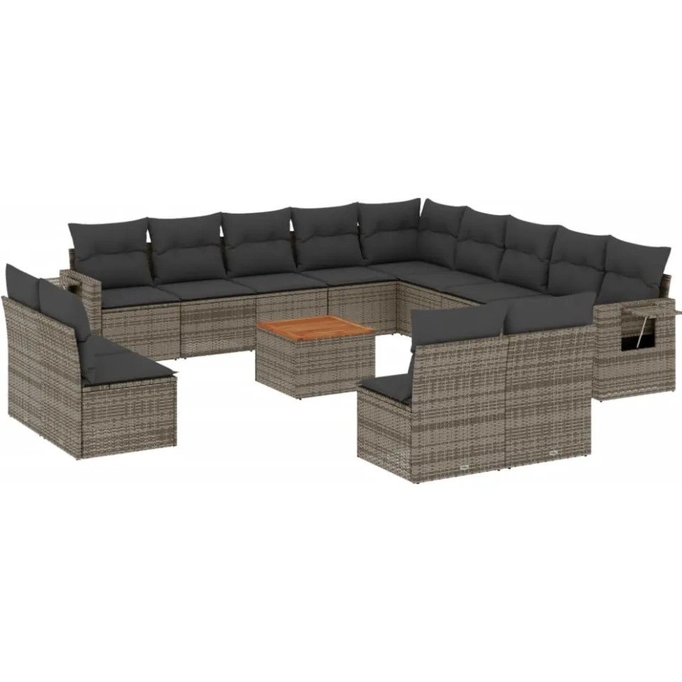 vidaXL 14-delige Loungeset met kussens poly rattan grijs, foto 3
