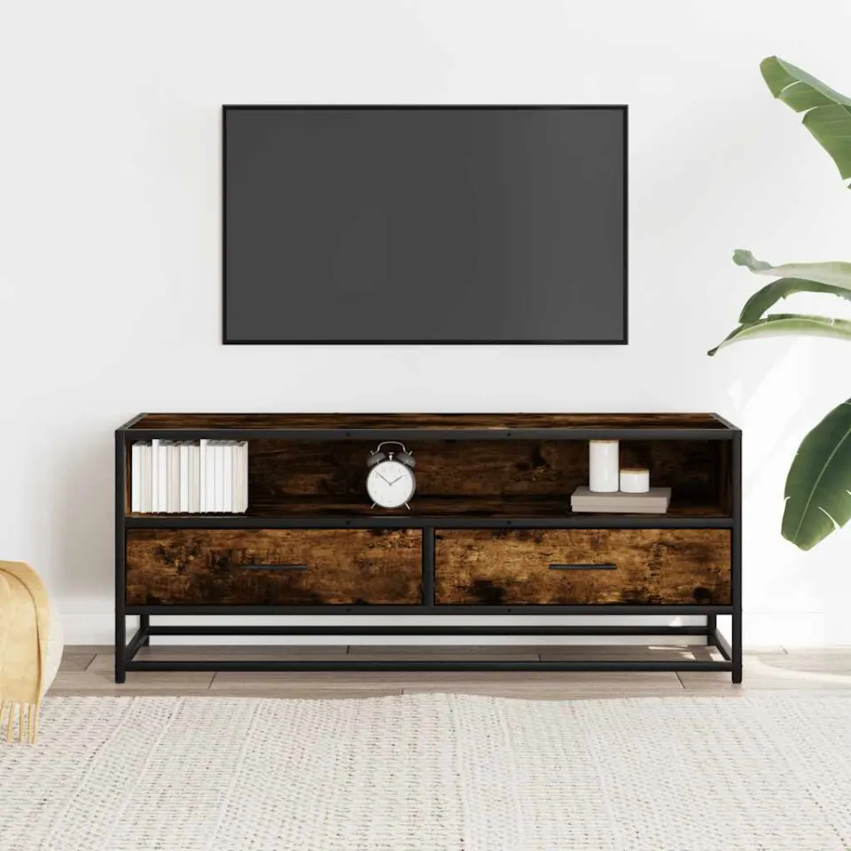 vidaXL Tv-meubel 100x34,5x40 cm bewerkt hout metaal gerookt eikenkleur, foto 2