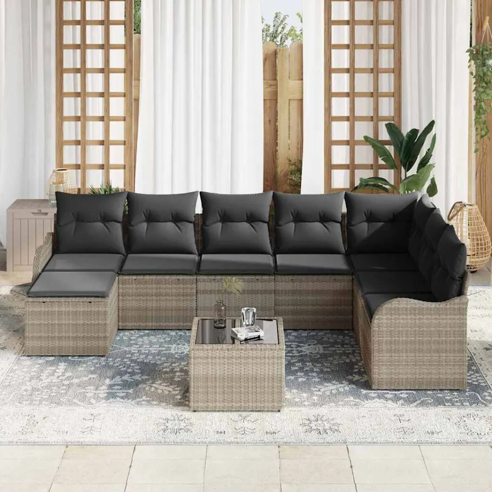 vidaXL Tuin Sofa Set 9 st Lichtgrijs poly rattan, foto 3