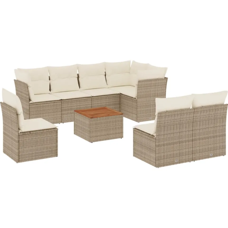 vidaXL 9-delige Loungeset met kussens poly rattan beige, foto 3