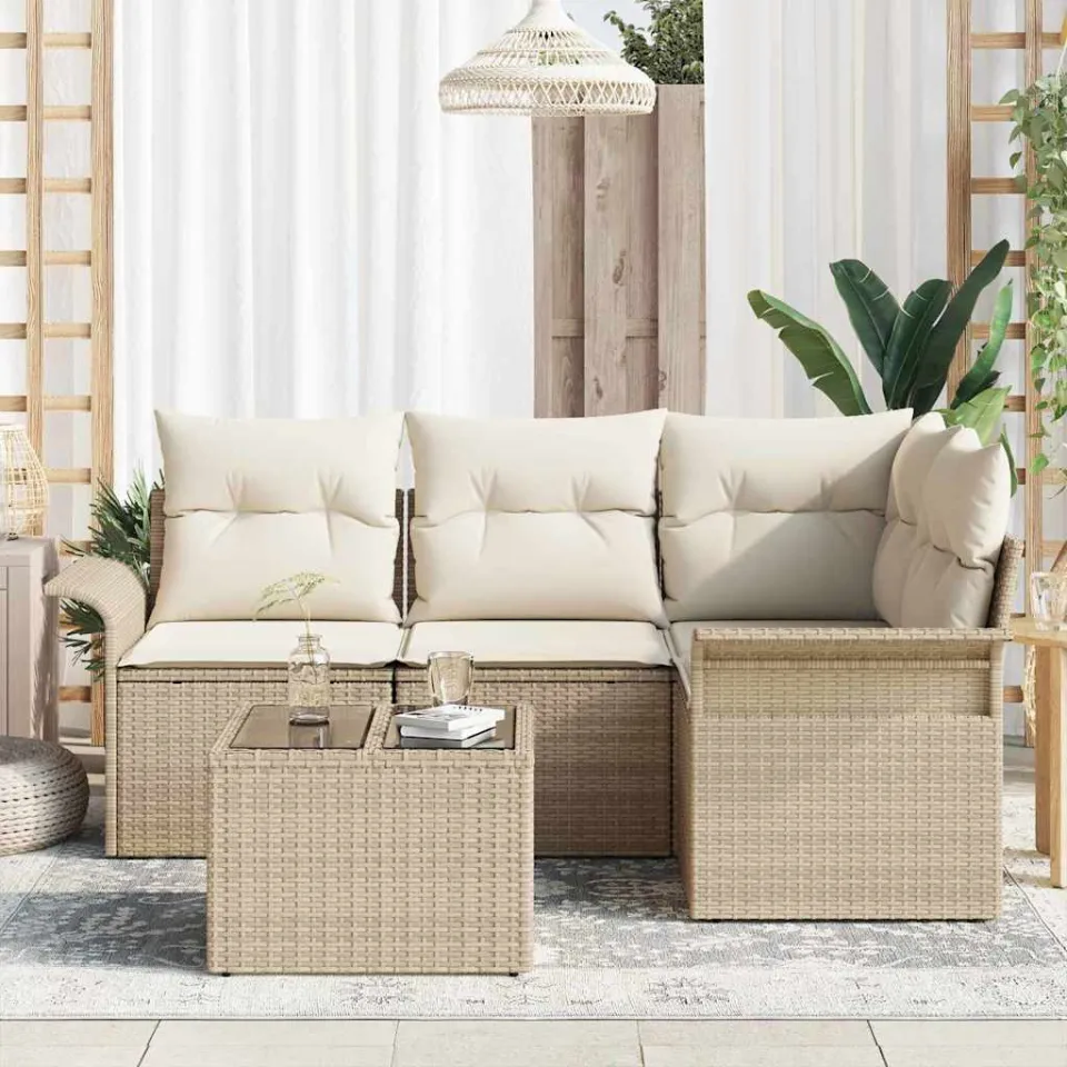 vidaXL Tuin Sofa Set 5 st Beige poly rattan, foto 3