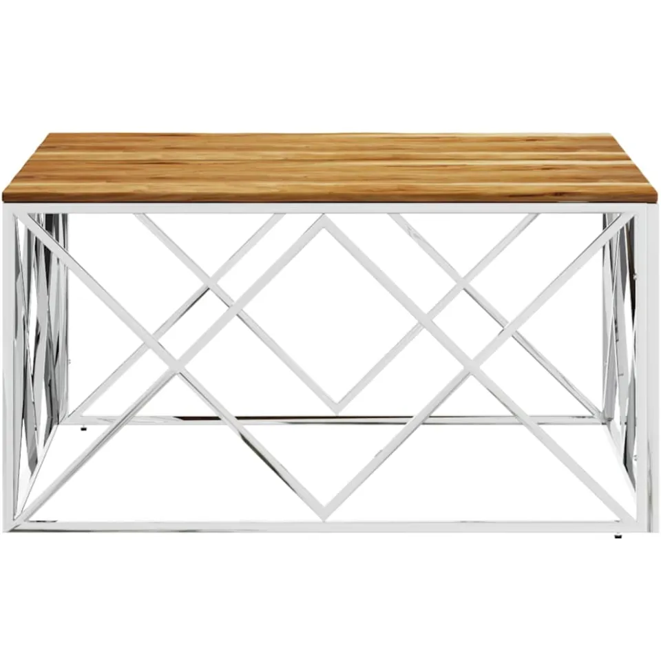 vidaXL Salontafel roestvrij staal en massief acaciahout zilverkleurig, foto 3