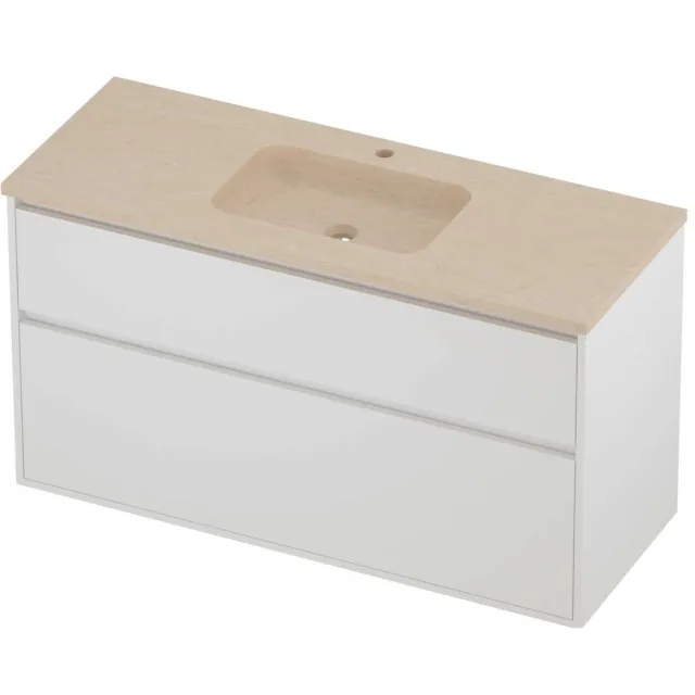 Proline Rollo Badmeubelset Hardsteen Elegant 1 Gat 120x46x67 cm Sand Stone Mat White Mat Wit