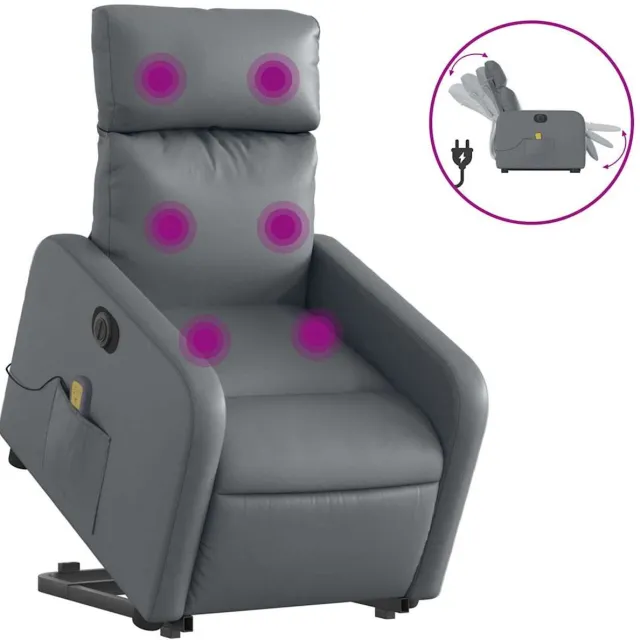 vidaXL Sta-op-massagestoel - elektrisch - kunstleer - grijs