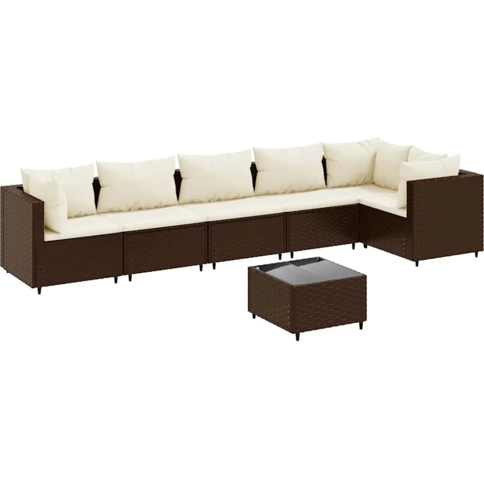 vidaXL 7-delige Loungeset met kussens poly rattan bruin