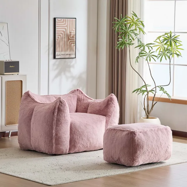 CHICFURN Fauteuil - Met hocker - Frameloos - Roze