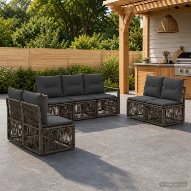 vidaXL Tuinbankenset 7 st 7-zits Grijs poly rattan, foto 2