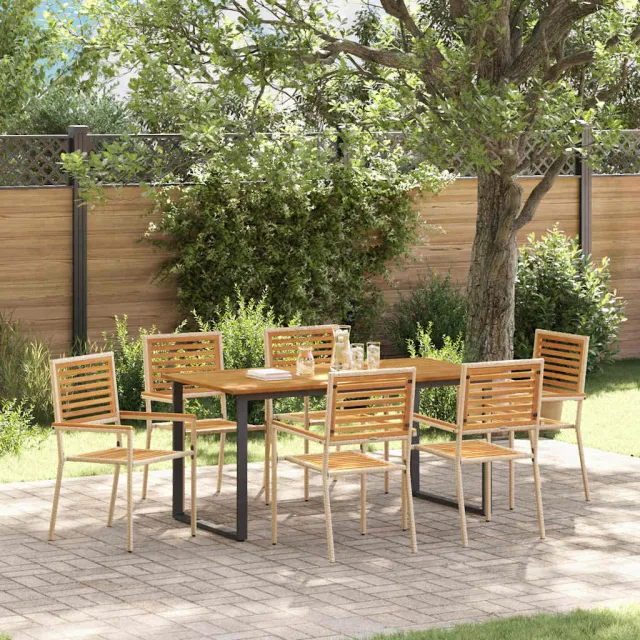 vidaXL Tuin eettafelset 7 st Beige Massief Acaciahout, foto 2