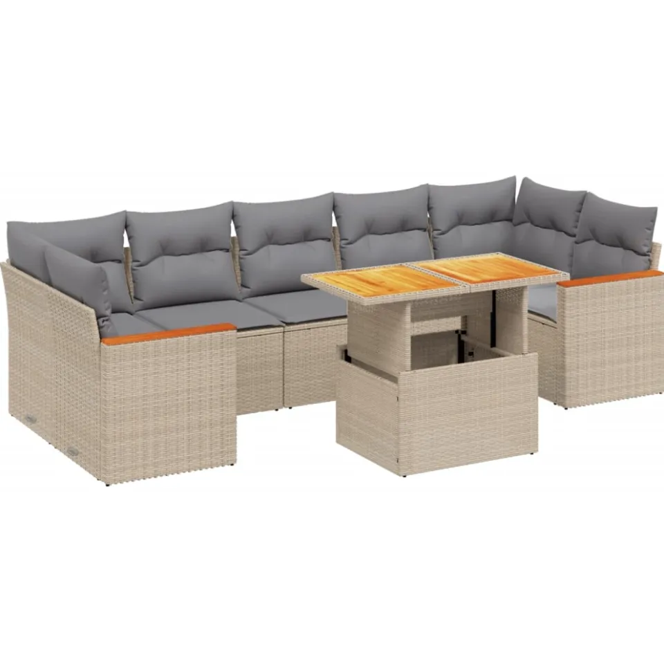 vidaXL 8-delige Loungeset met kussens poly rattan beige, foto 3