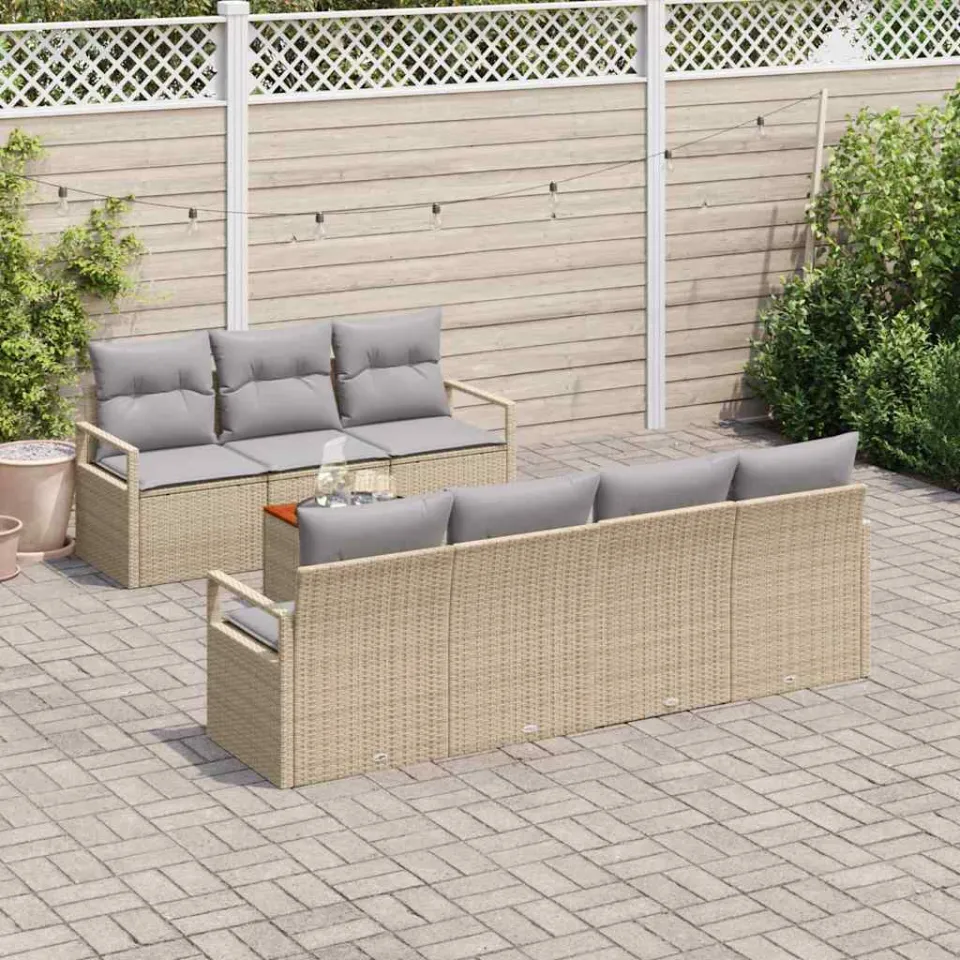 vidaXL Tuinbankenset 8 st Beige poly rattan, foto 3