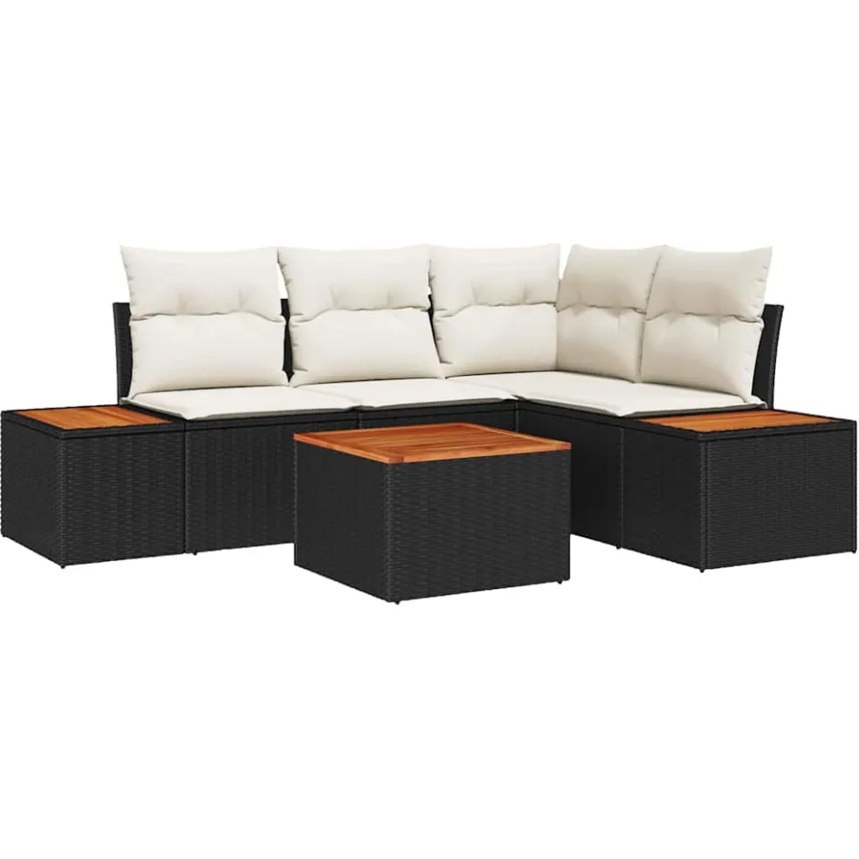 vidaXL Tuinbankenset 5 st Zwart Poly riet