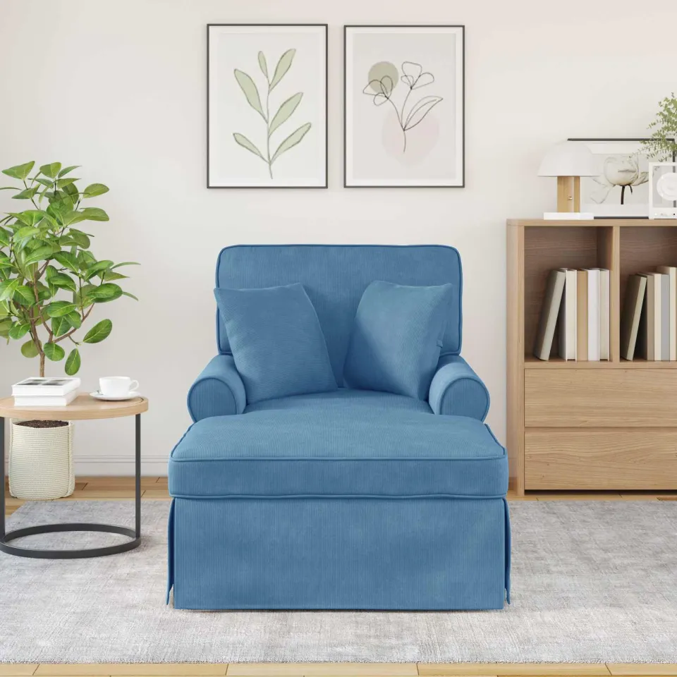vidaXL Chaise Lounge met Rok 3 st Blauw Katoen Stof 91 x 157 x 91 cm, foto 3