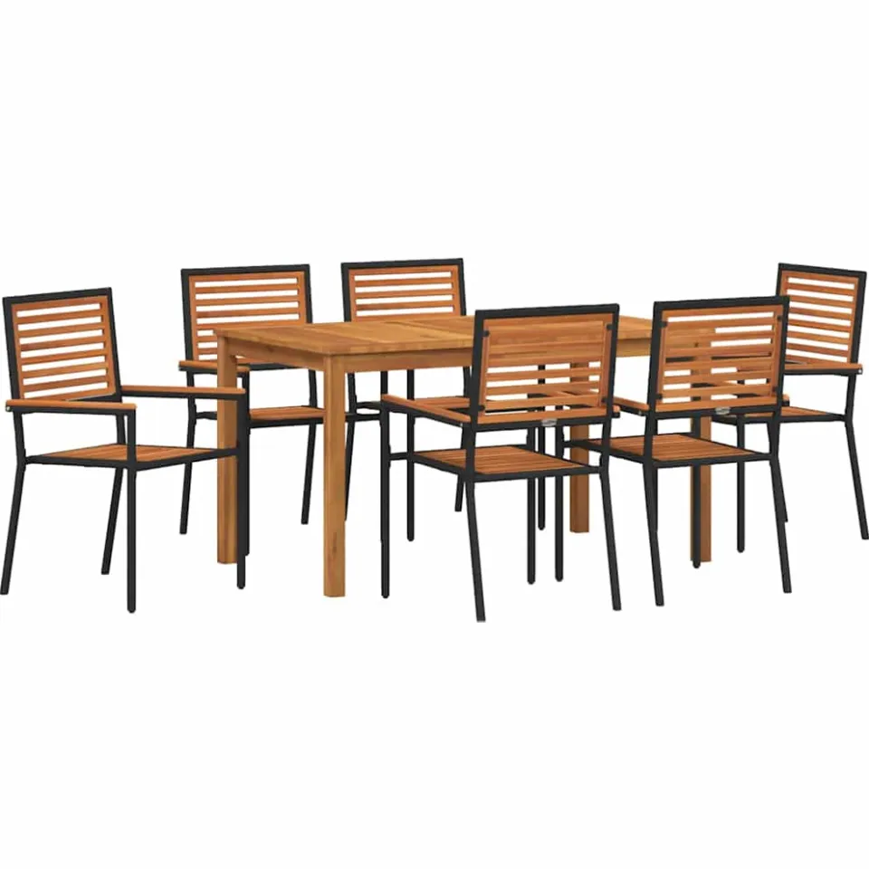 vidaXL Tuin eettafelset 7 st Zwart Massief Acaciahout