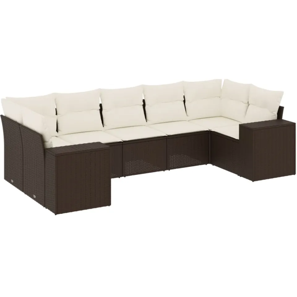 vidaXL 7-delige Loungeset met kussens poly rattan bruin, foto 3