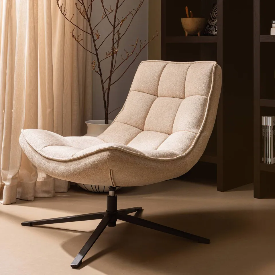 WOOOD Maudi Draaifauteuil - Polyester - Naturel - 84x74x86, foto 4