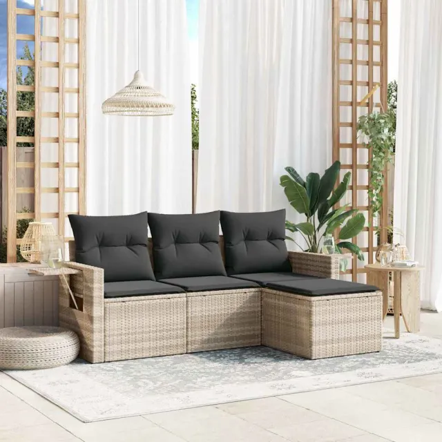 vidaXL 4-delige Loungeset met kussens poly rattan lichtgrijs grijs, foto 2
