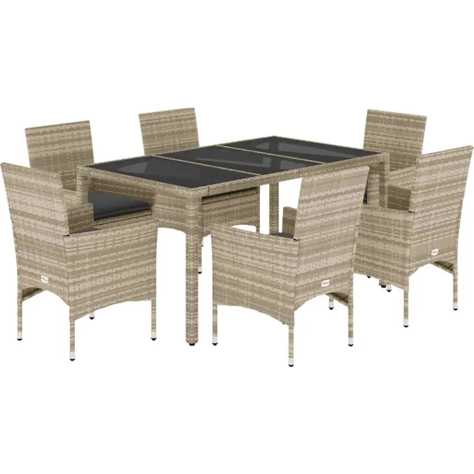 vidaXL 7-delige Tuinset met kussens poly rattan en glas lichtgrijs grijs, foto 3
