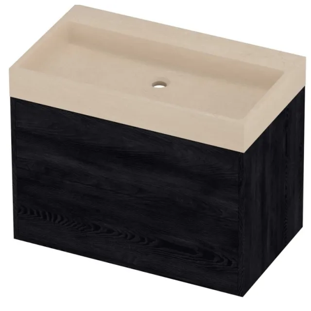 Proline Evoli Badmeubelset Hardsteen Loft In Kader 80x46x62 cm Sand Stone Black Oak Eiken