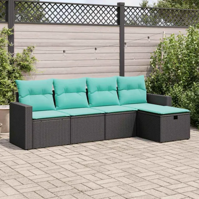 vidaXL 5-delige Loungeset met kussens poly rattan zwart, foto 2