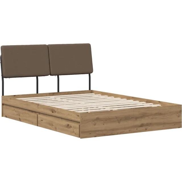 vidaXL Tweepersoonsbed met hoofdbord Artisan eiken en taupe Bruin