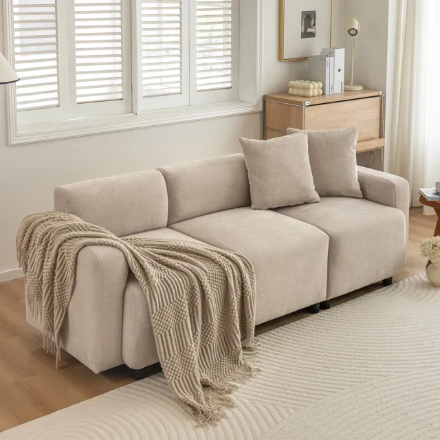 STILVORA Bank - 211x67cm - 3-Zits Sofa Met Zachte Zitvulling En Kussens - Chenille­stof - Beige