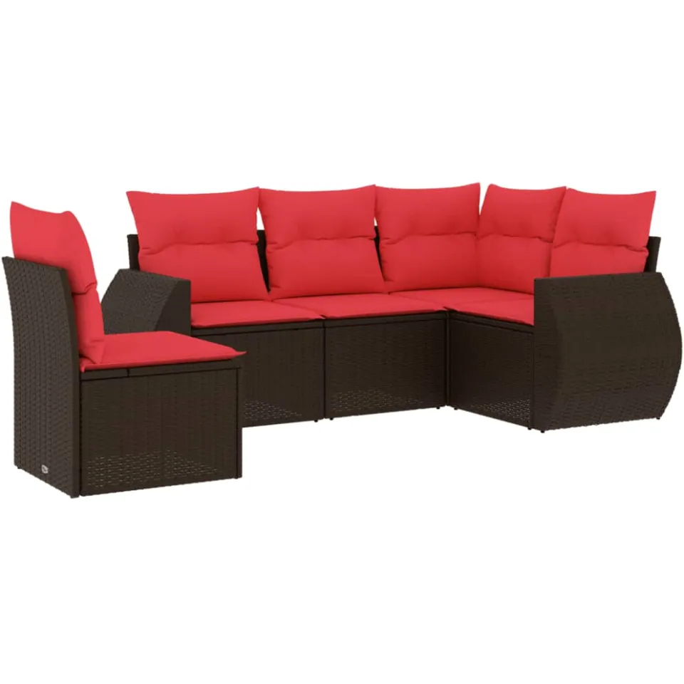 vidaXL 5-delige tuinbankset met kussens, bruin polyrotan, foto 3