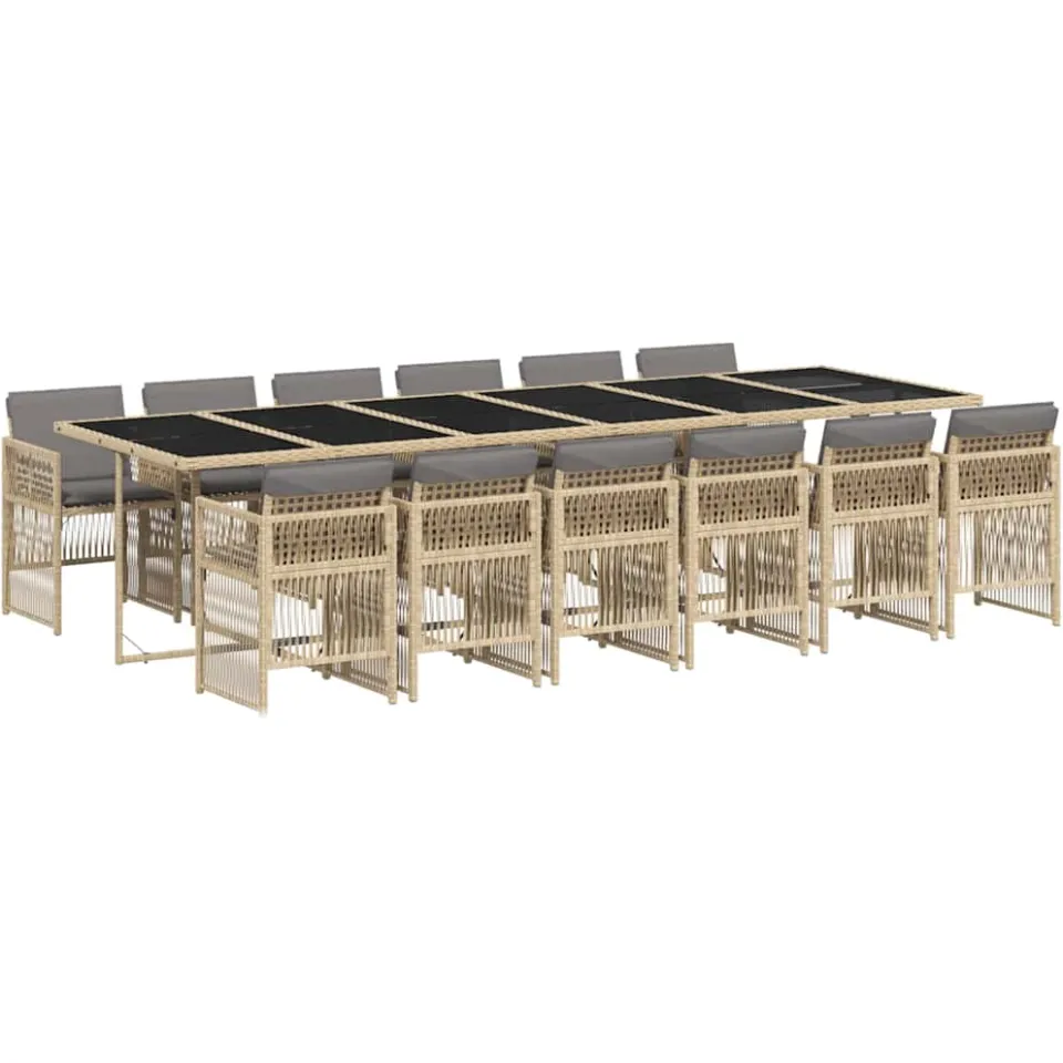vidaXL 13-delige Tuinset met kussens poly rattan gemengd beige, foto 3