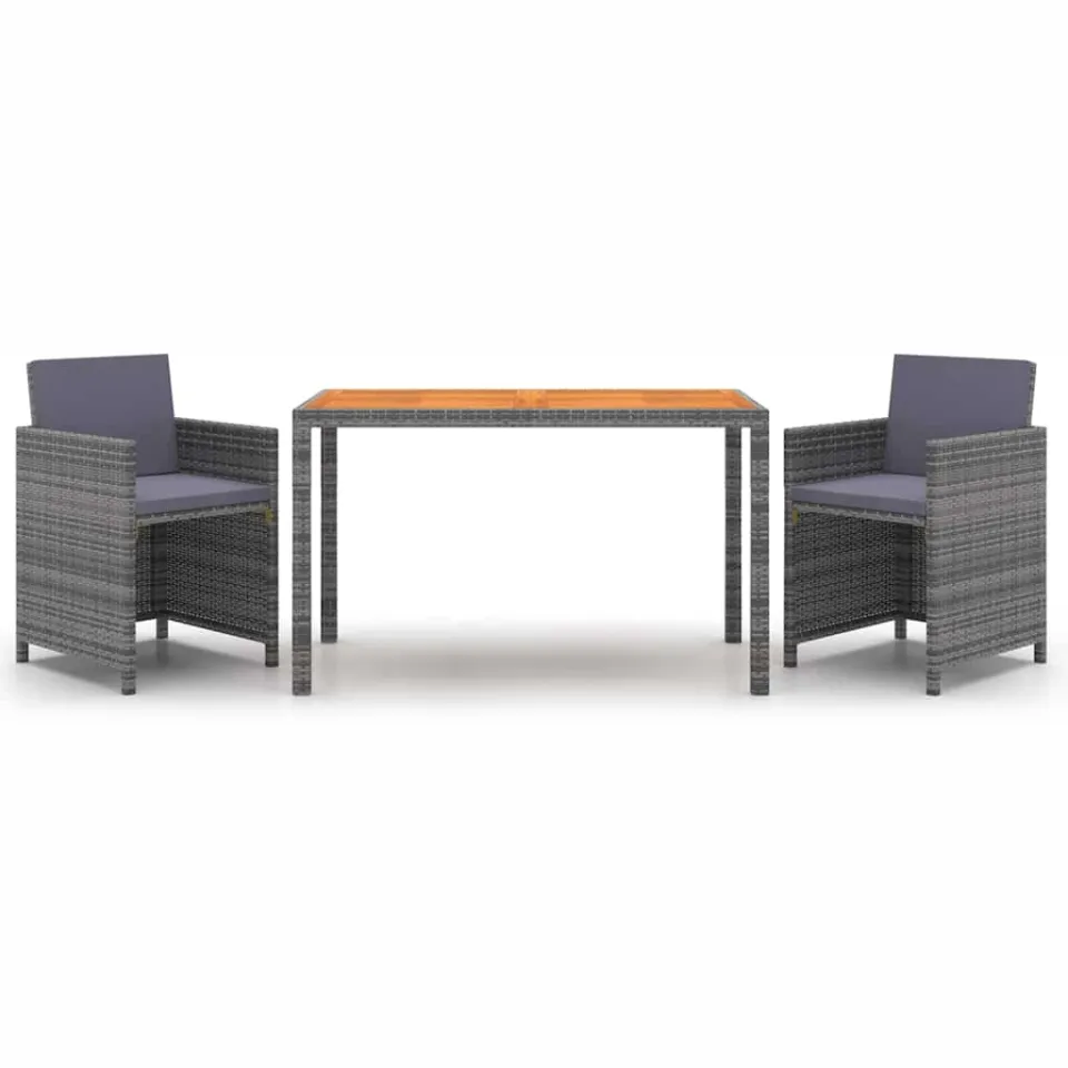 vidaXL 3-delige Tuinset met kussens poly rattan grijs, foto 3