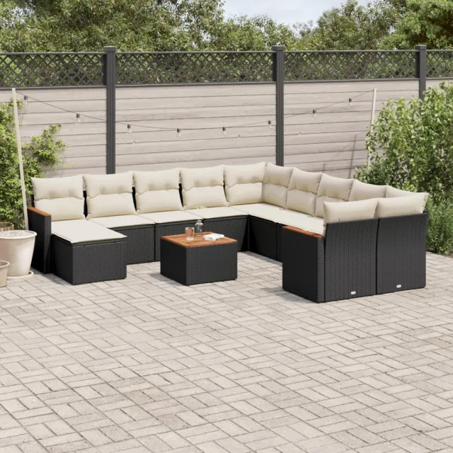vidaXL Patio Sofa Set 10-zits Black and Cream Zwart