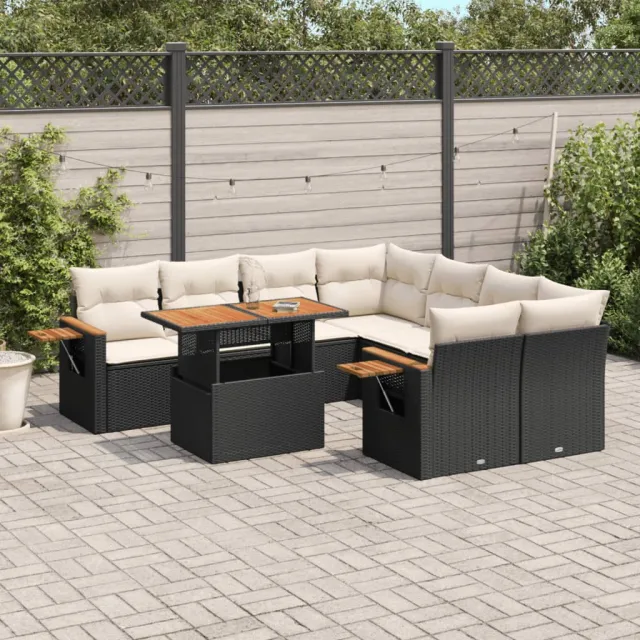 vidaXL 9-delige Loungeset met kussens poly rattan zwart, foto 2