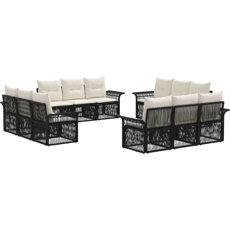 vidaXL Tuinbankenset 12 st 12-zits Zwart poly rattan, foto 3