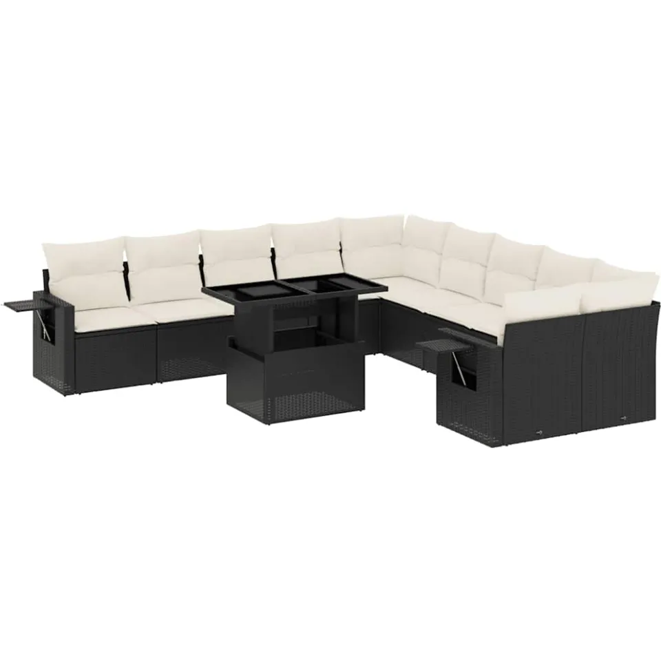 vidaXL 11-delige Loungeset met kussens poly rattan zwart