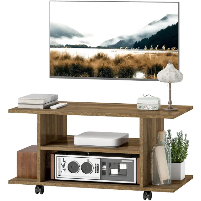 Lunpog TV meubel met wielen - 80 cm - tv meubel voor tv's tot 42 inch met open schappen - walnootkleur