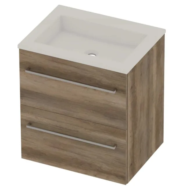 Basic-Line Aura 46 Badmeubelset Acryl Zonder Kraangat Voor Grepen 60x46x62 cm Scotch Oak Glans Wit
