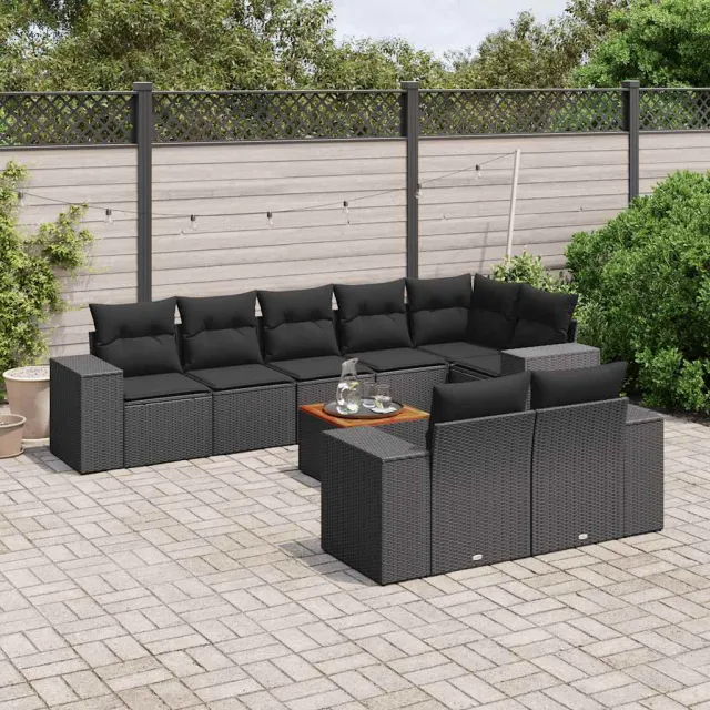 vidaXL 9-delige Loungeset met kussens poly rattan zwart, foto 2