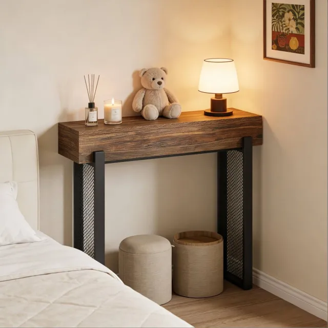 MODFU Sidetable-Industrieel-Zwart-Rustiek Bruin-MDF-Metaal Zwart, Rustiek bruin