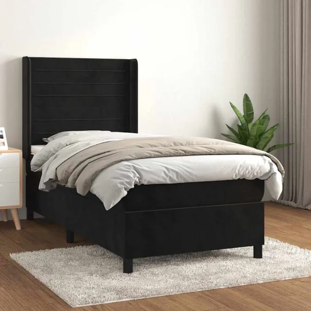 vidaXL Boxspring met matras fluweel zwart 100x200 cm