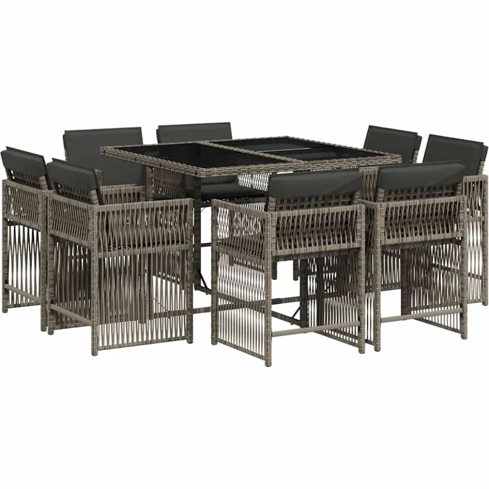 vidaXL 9-delige Tuinset met kussens poly rattan grijs, foto 3
