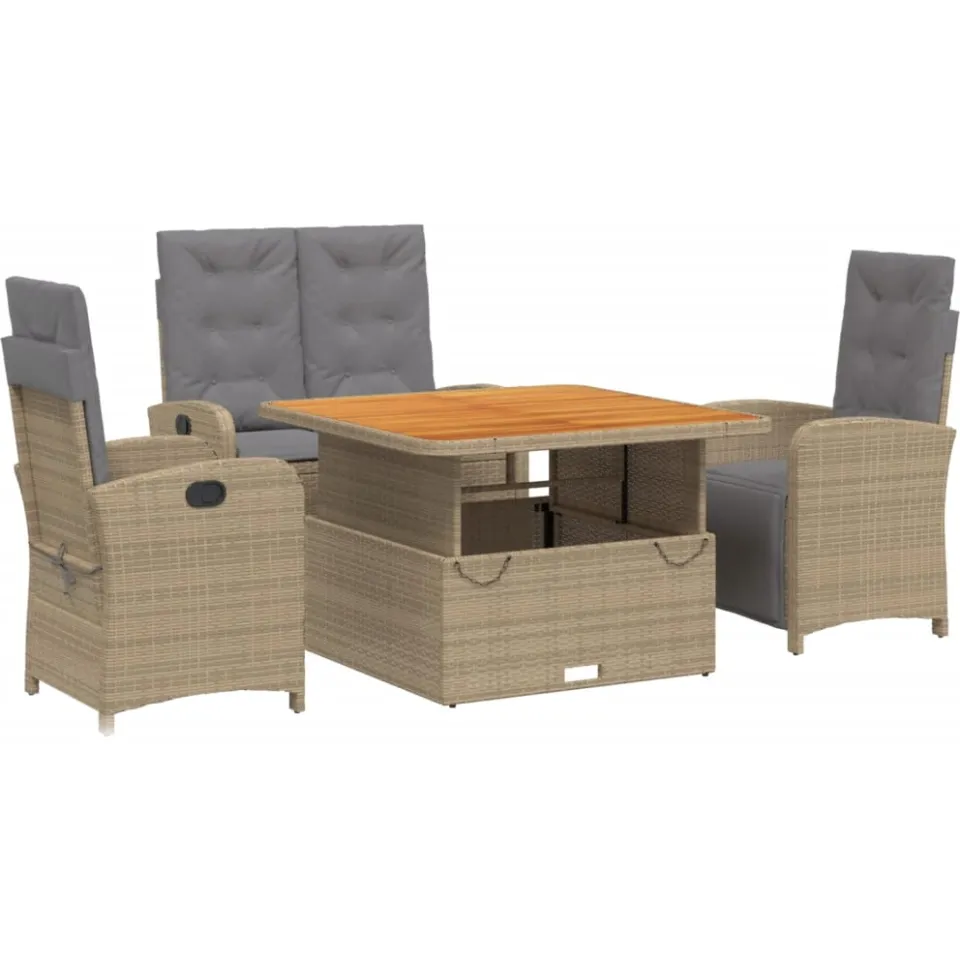 vidaXL 4-delige Tuinset met kussens poly rattan beige