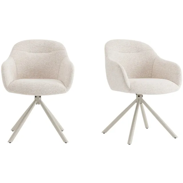 Furnihaus Draaibare Eetkamerstoelen met armleuning - Hush - Beige / Beige - Set van 2