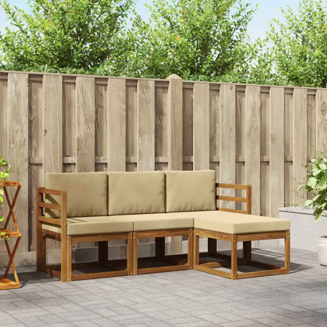 vidaXL Buiten bankenset 4 st 3-zits Natuurlijk en Beige