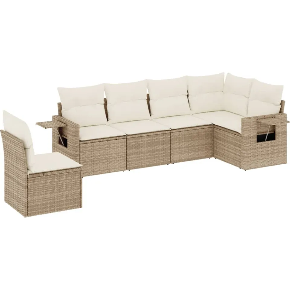 vidaXL 6-delige Loungeset met kussens poly rattan beige, foto 3